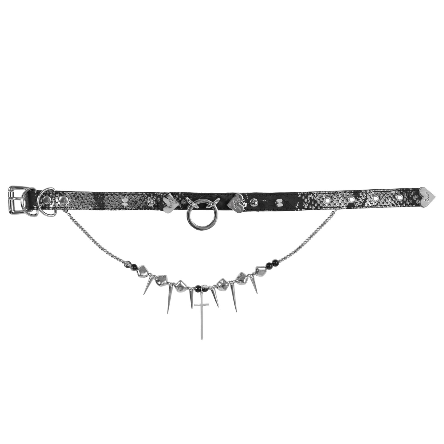 Gothic Punk Black Choker with Spikes & Cross Pendant