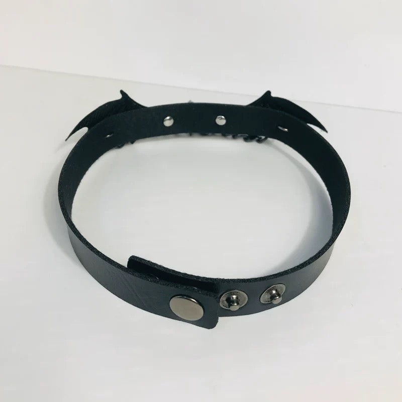 Gothic Lolita Demon Wing & Cross Pendant Leather Choker Necklace