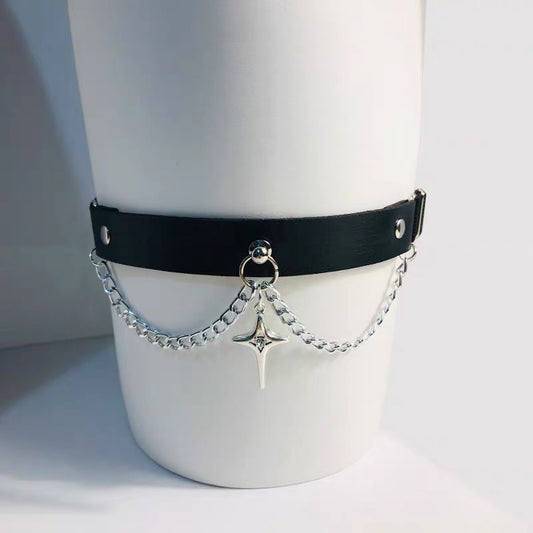 Gothic Dark Punk Choker Necklace with Star Pendant
