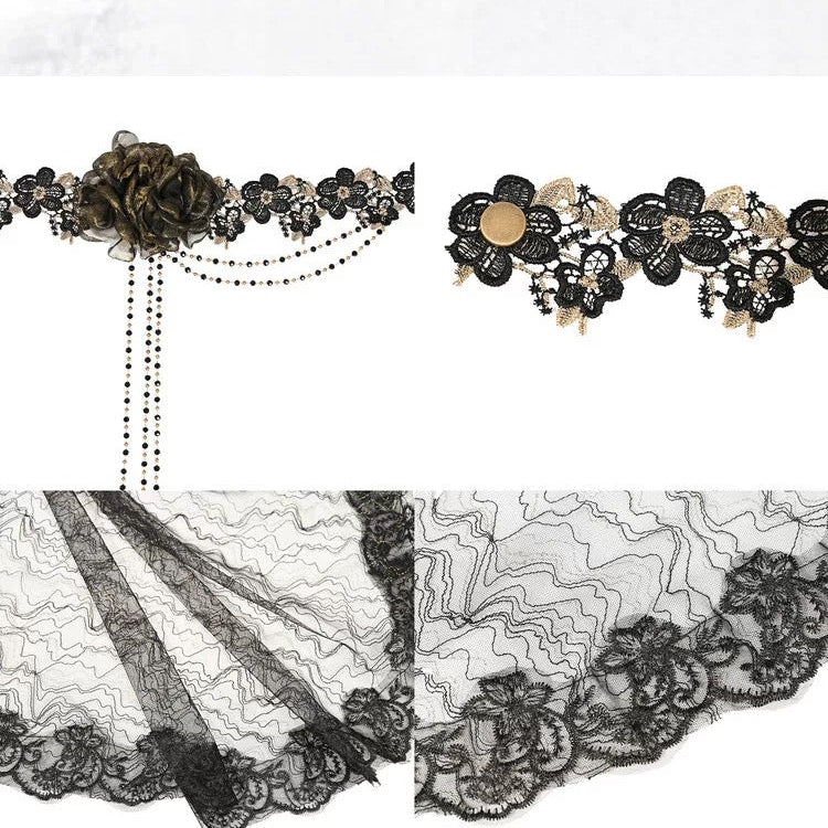 Rizznova Gothic Lace Mesh Veil Headpiece with Floral Design