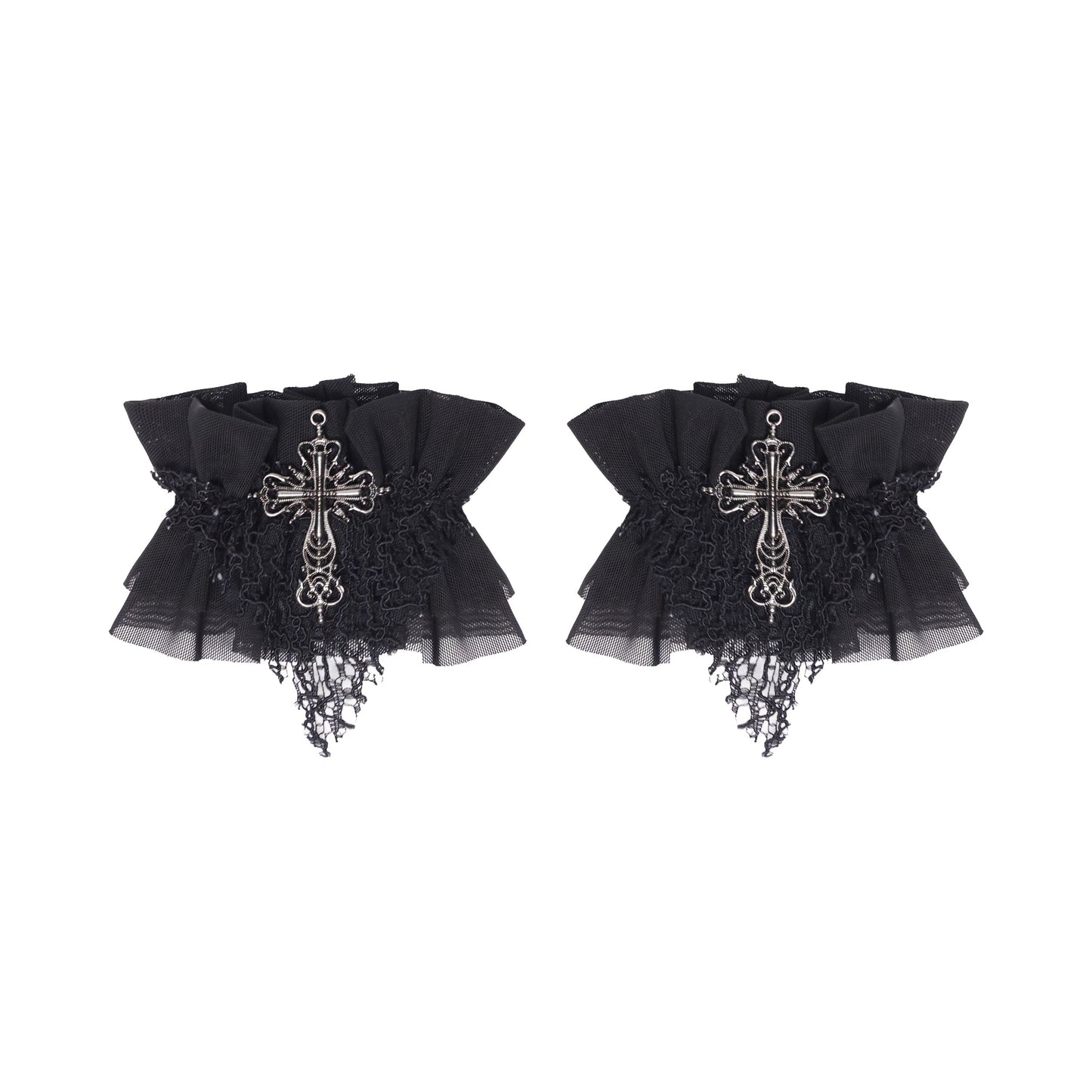 Rizznova Gothic Lace Mesh Cross Wristband Set – Double Layer Subculture Style