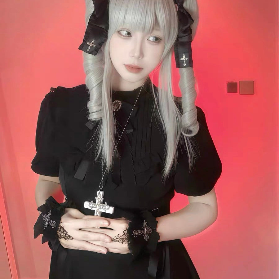 Rizznova Gothic Lace Mesh Cross Wristband Set – Double Layer Subculture Style