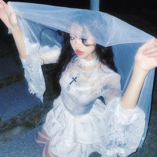 Rizznova White Gothic Lace Butterfly & Cross Choker Necklace