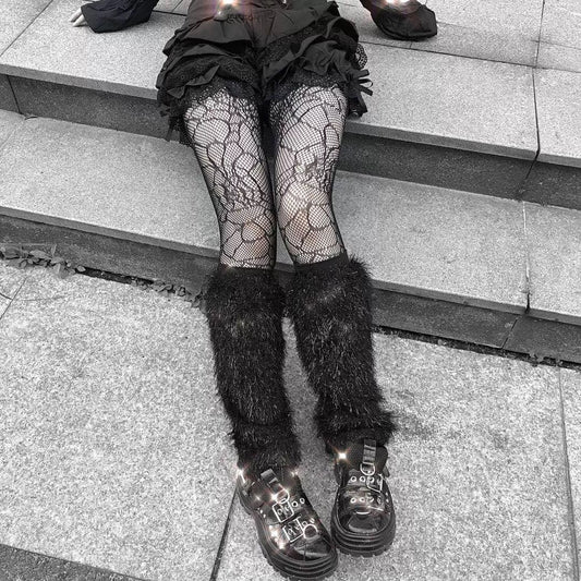 Fuzzy Shimmer Ribbed Leg Warmers