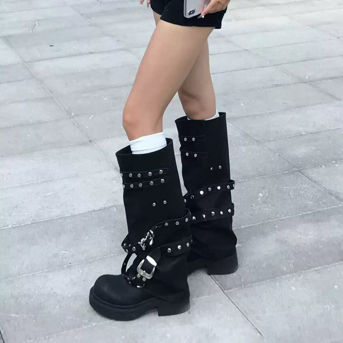 Studded Slouch Platform Rider Boots product image 2