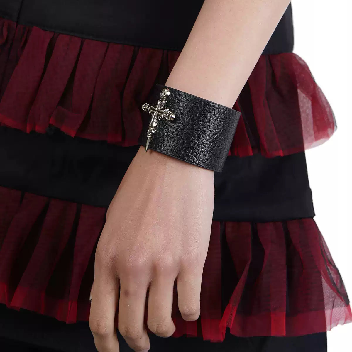 Skull Cross Wide Leather Wristband product image 3