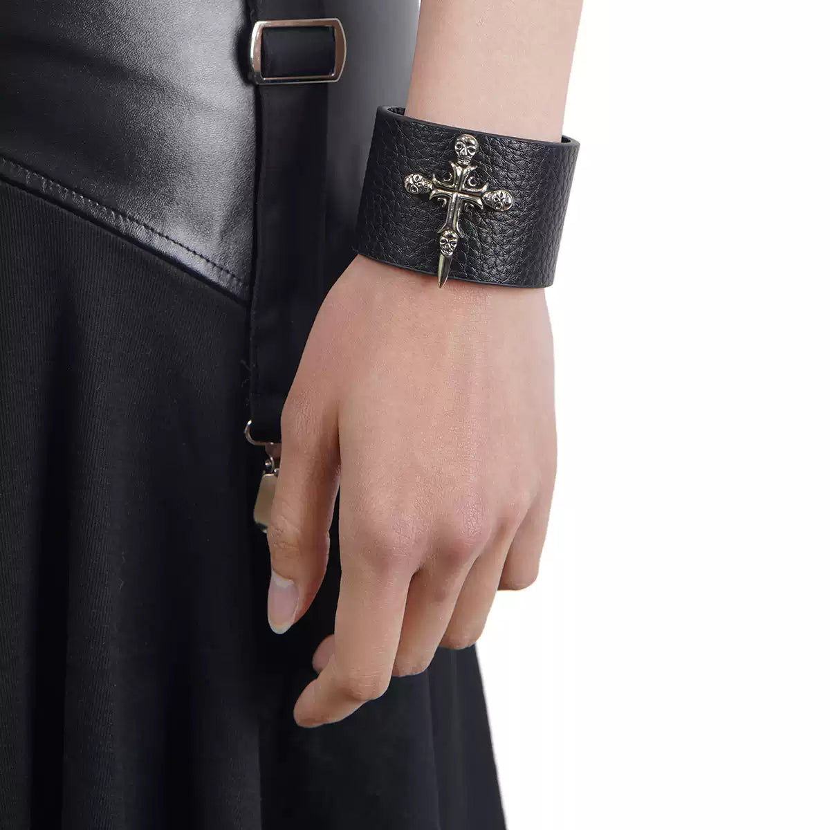 Skull Cross Wide Leather Wristband product image 4