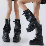 Black Zip Faux-Leather Flared Leg Warmers product image 1