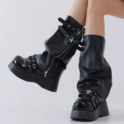 Black Zip Faux-Leather Flared Leg Warmers product image 2