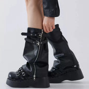 Black Zip Faux-Leather Flared Leg Warmers product image 4