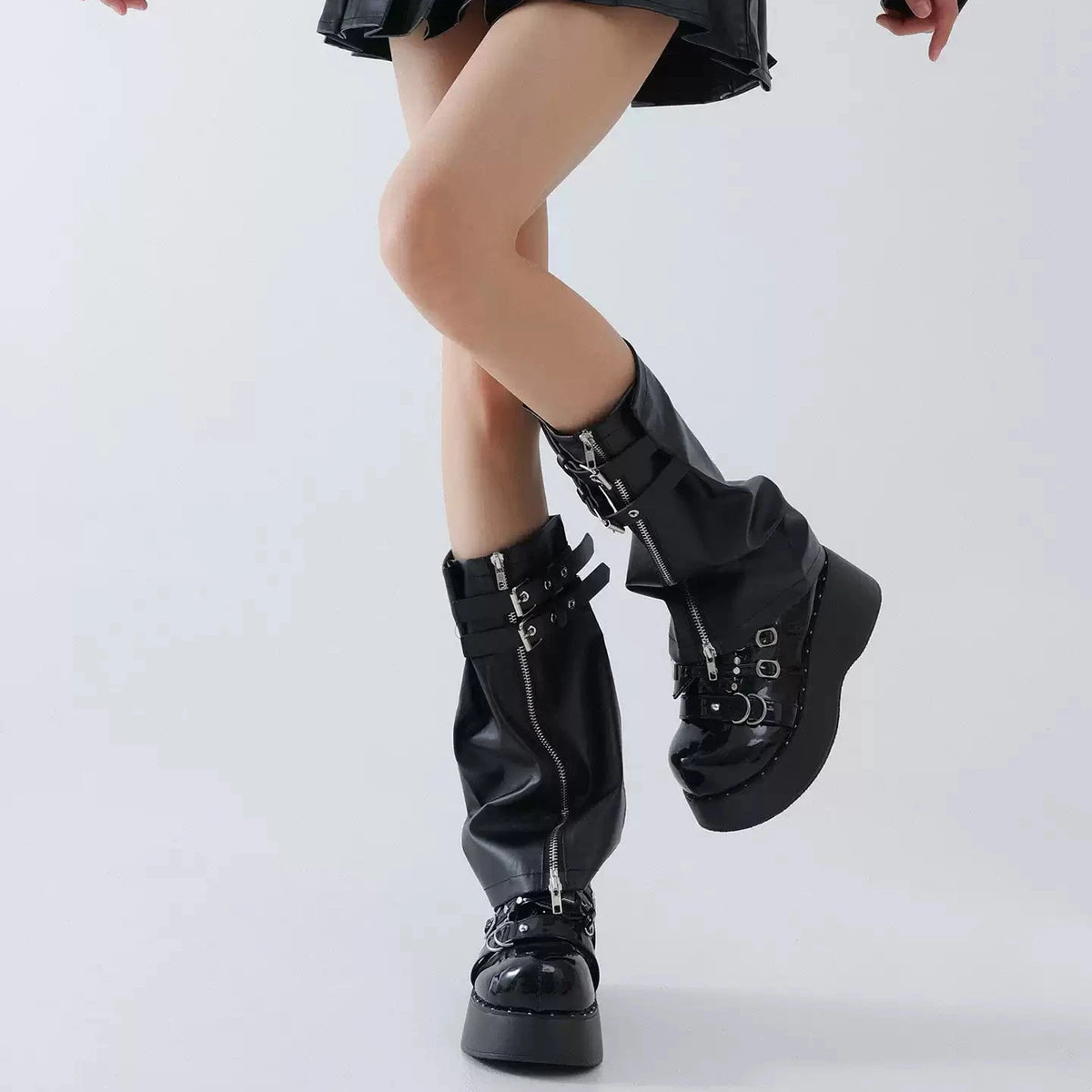Black Zip Faux-Leather Flared Leg Warmers product image 5