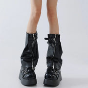 Black Zip Faux-Leather Flared Leg Warmers product image 6