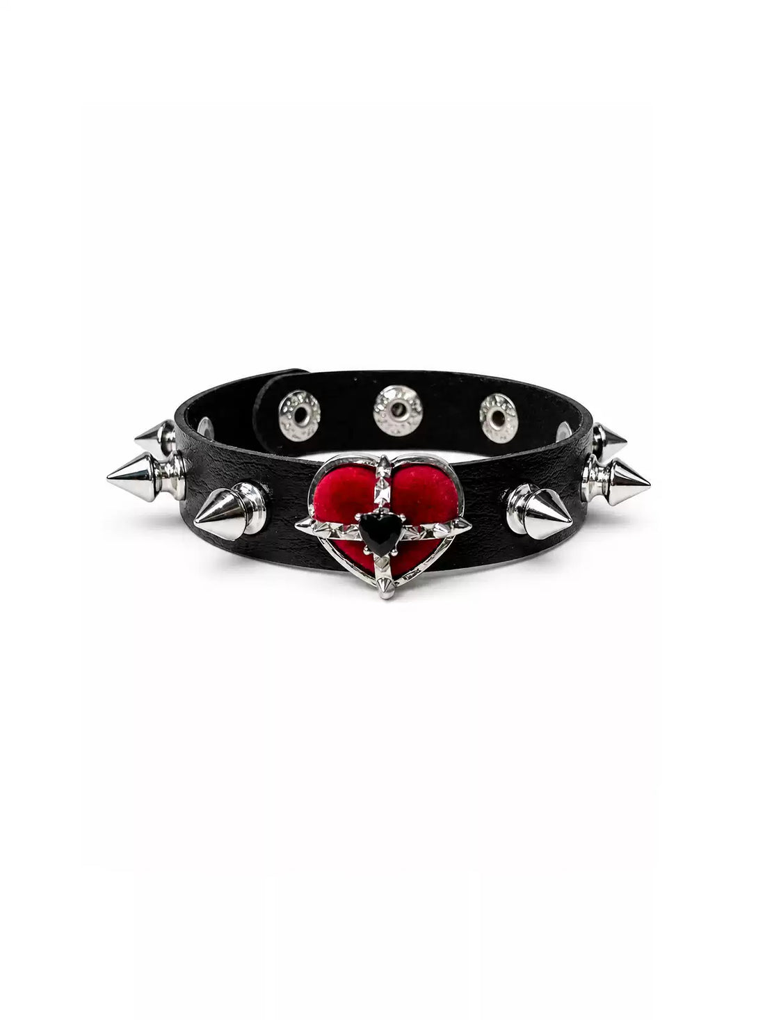 Blood-Red Heart Stud Leather Bracelet front view
