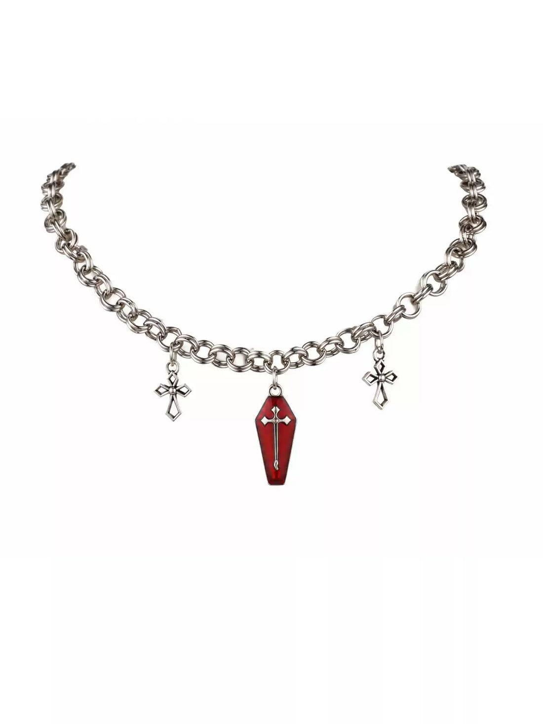Red Crystal Cross Choker Necklace front view