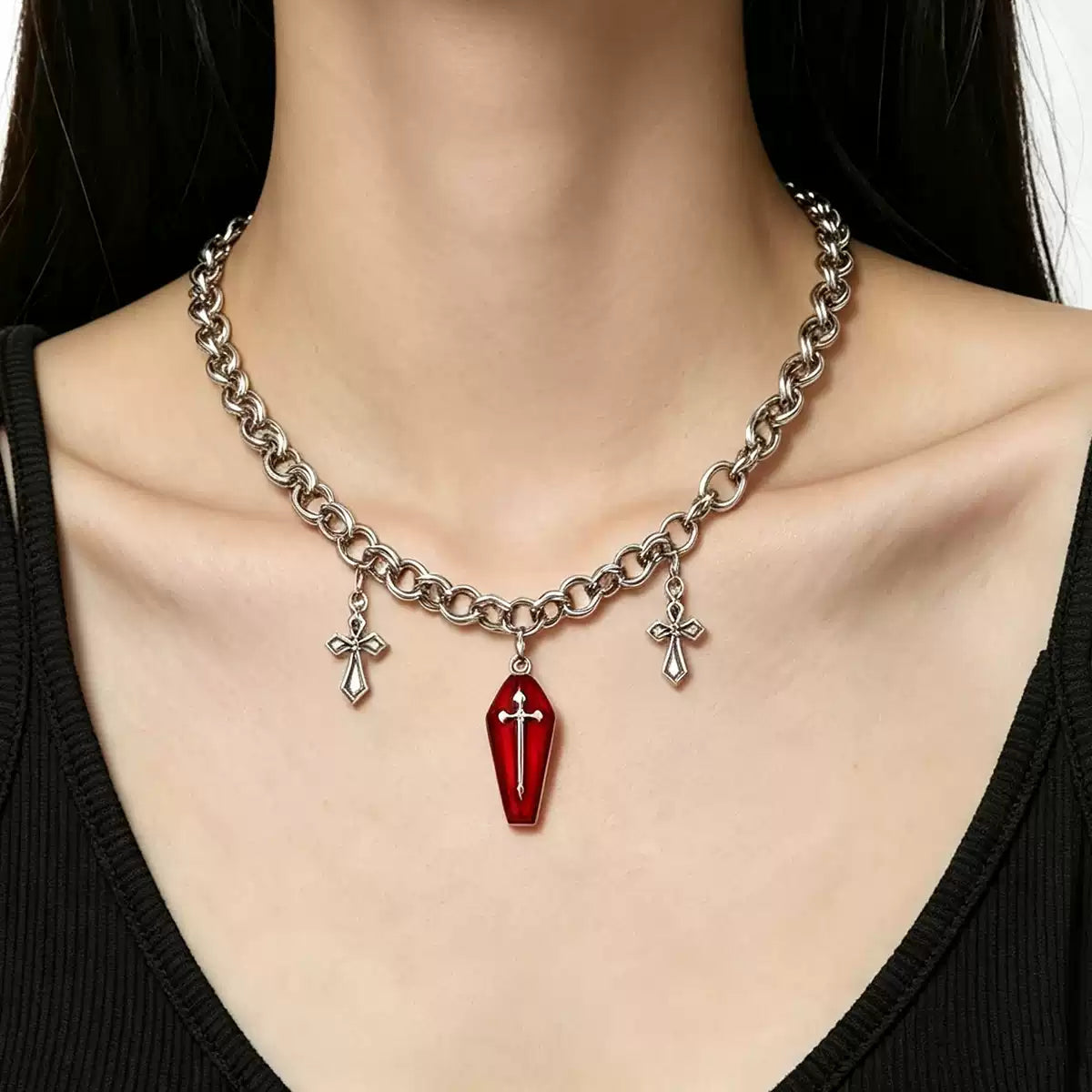 Red Crystal Cross Choker Necklace product image 2