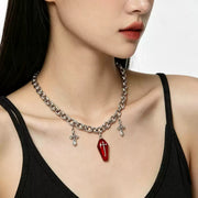 Red Crystal Cross Choker Necklace product image 3
