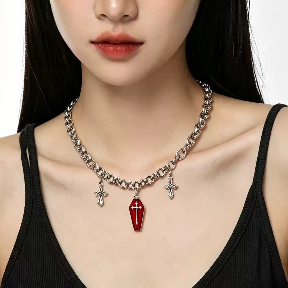 Red Crystal Cross Choker Necklace product image 4