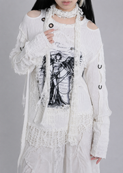 White Distressed Knit Hood Scarf product image 3
