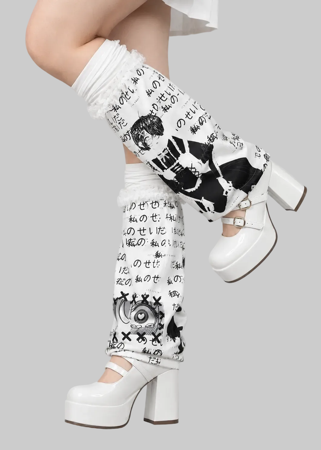 Angel Graphic White Leg Warmers detail view