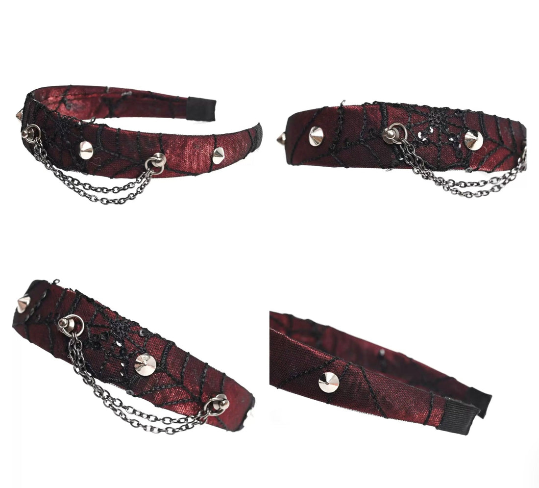 Black-Red Spiderweb Rivet Headband