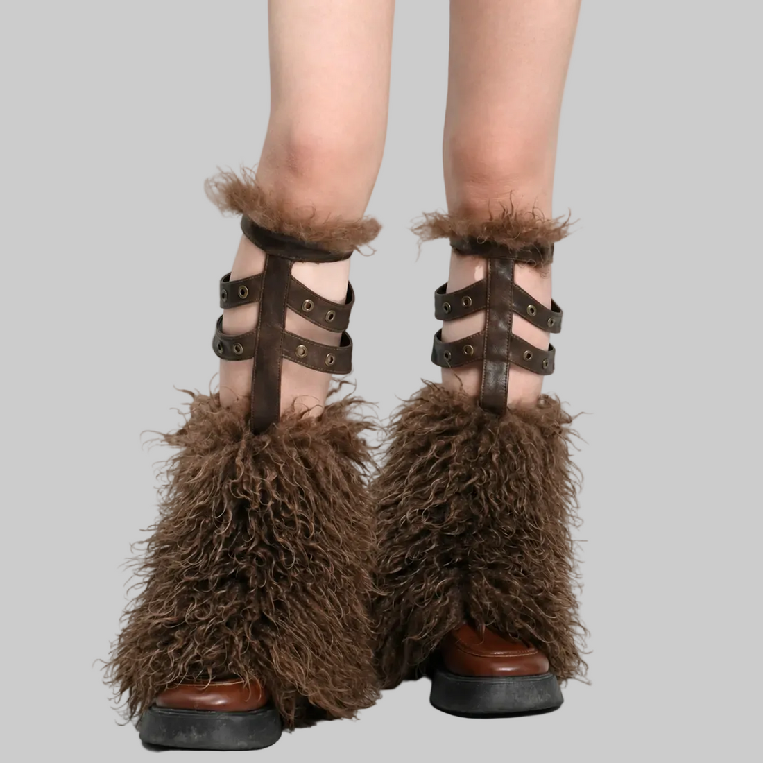 Deep Brown Faux-Fur Leg Warmers alternative model view
