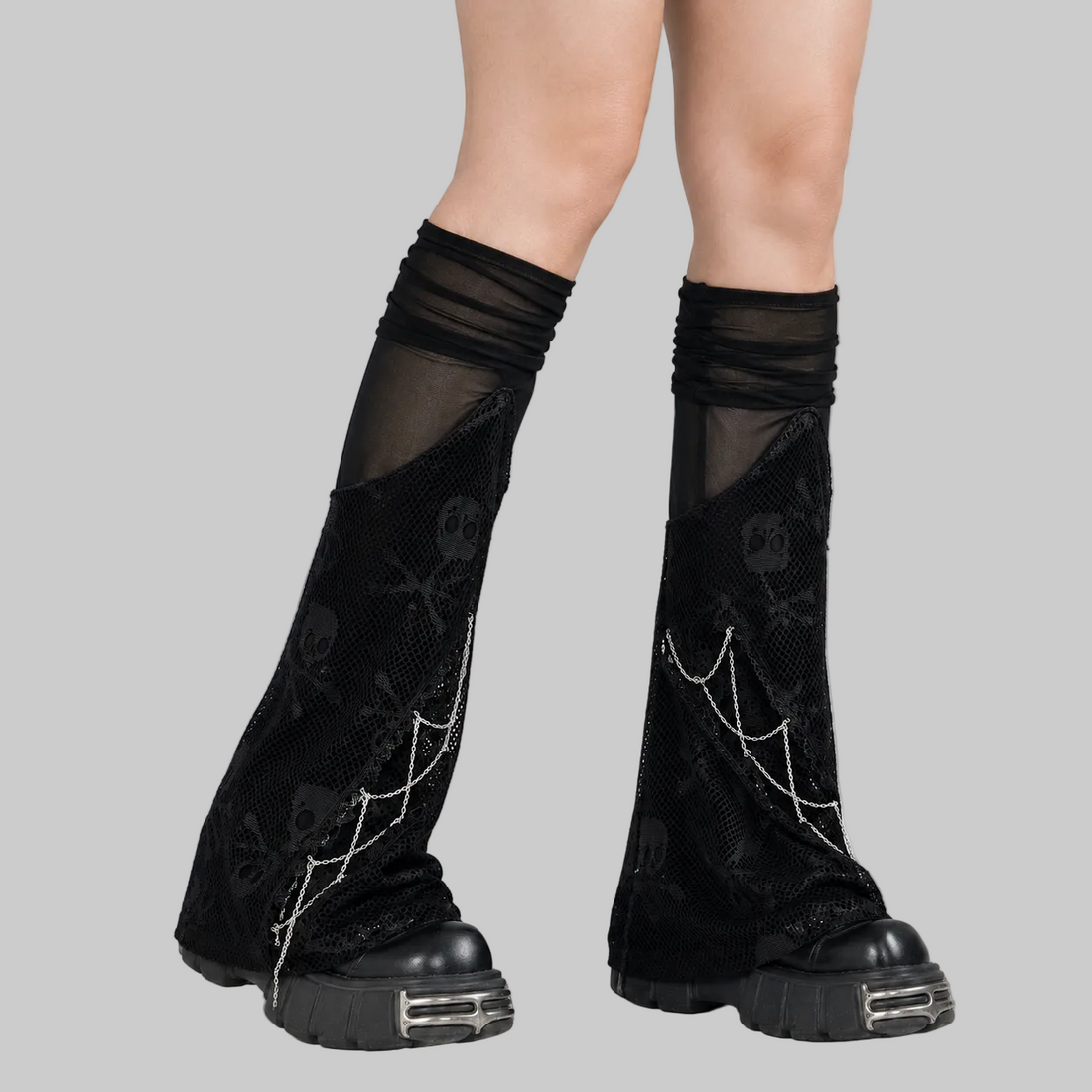 Skull Mesh Over-Knee Leg Warmers detail view