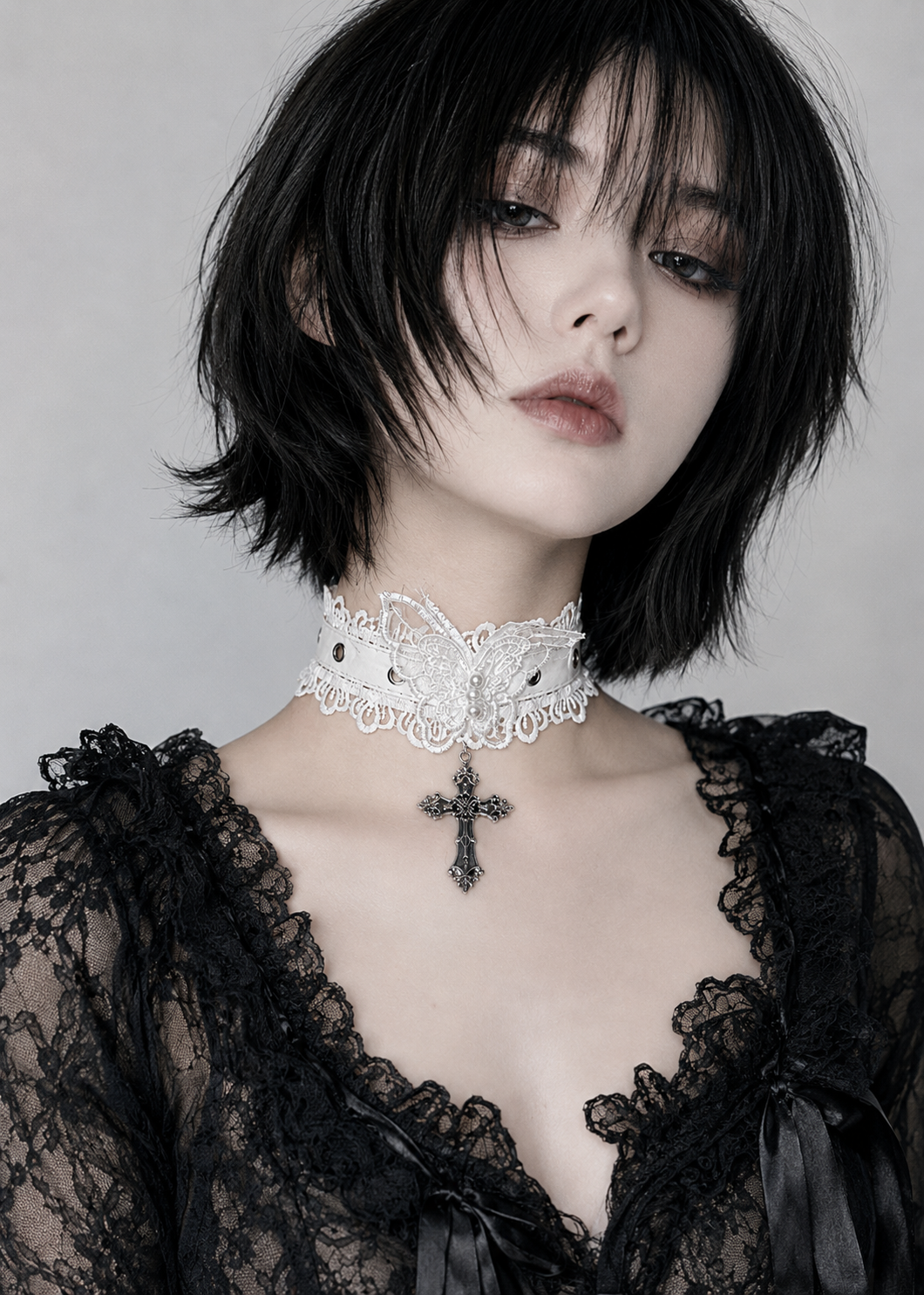 Butterfly Cross Lace Choker detail view