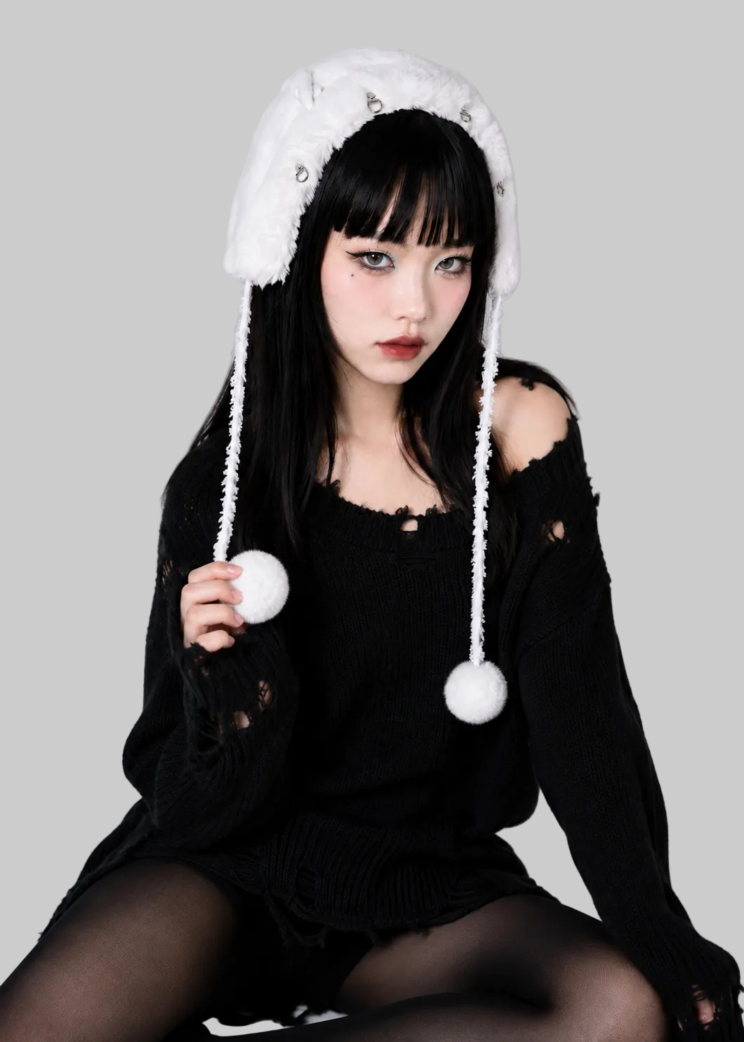 White Punk Plush Hat back closure view