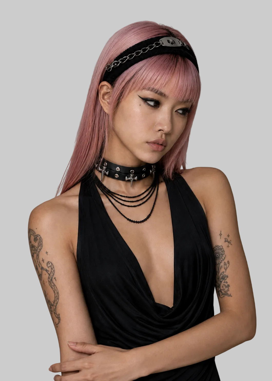Chain-Trim Faux-Fur Headband detail view