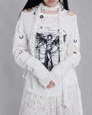White Distressed Knit Hood Scarf product image 2