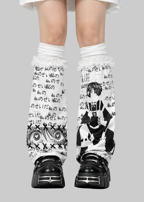 Angel Graphic White Leg Warmers