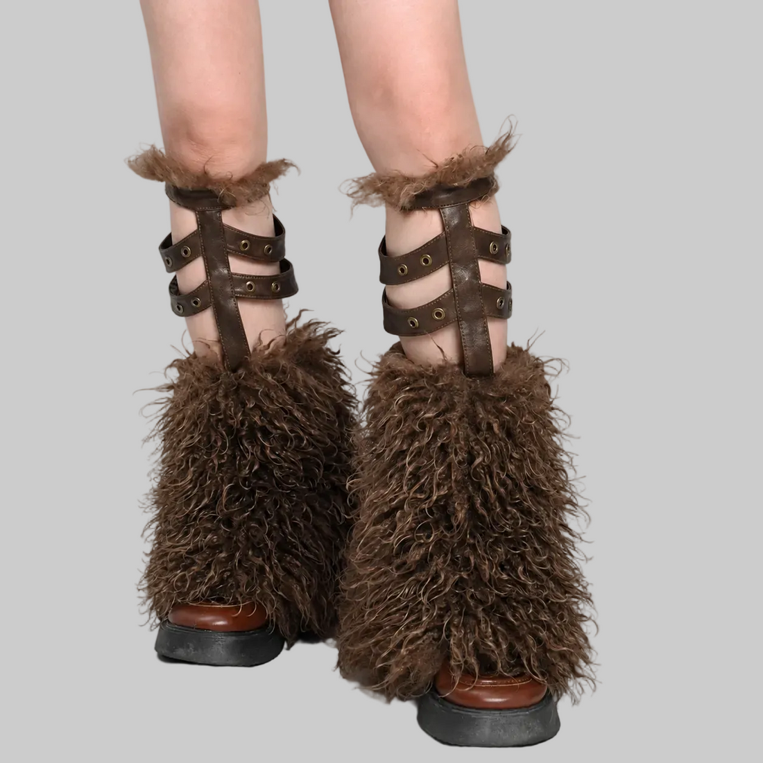 Deep Brown Faux-Fur Leg Warmers detail view