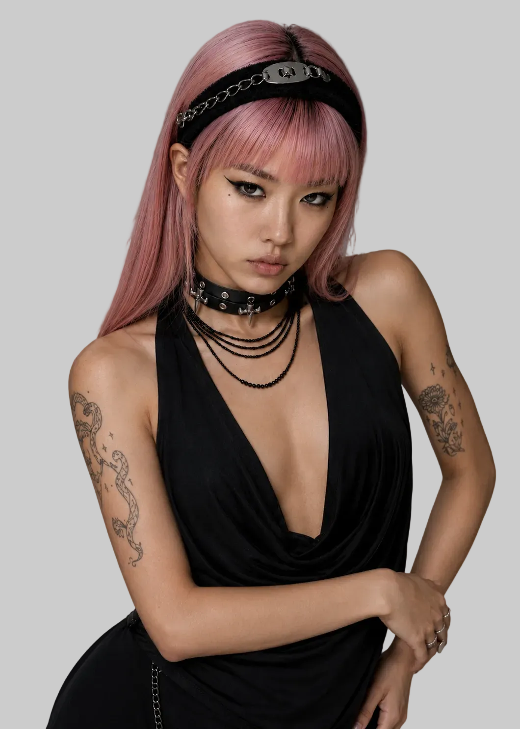Chain-Trim Faux-Fur Headband back closure view