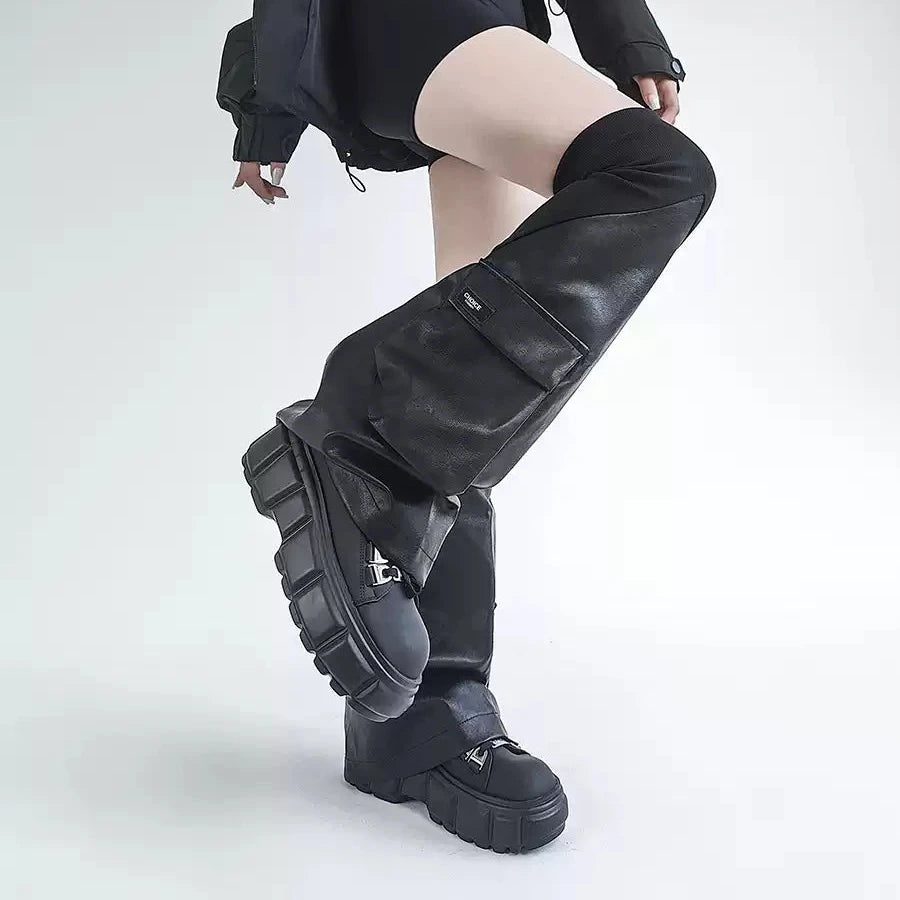 Ribbed Pocket PU Over-Knee Leg Warmers product image 2