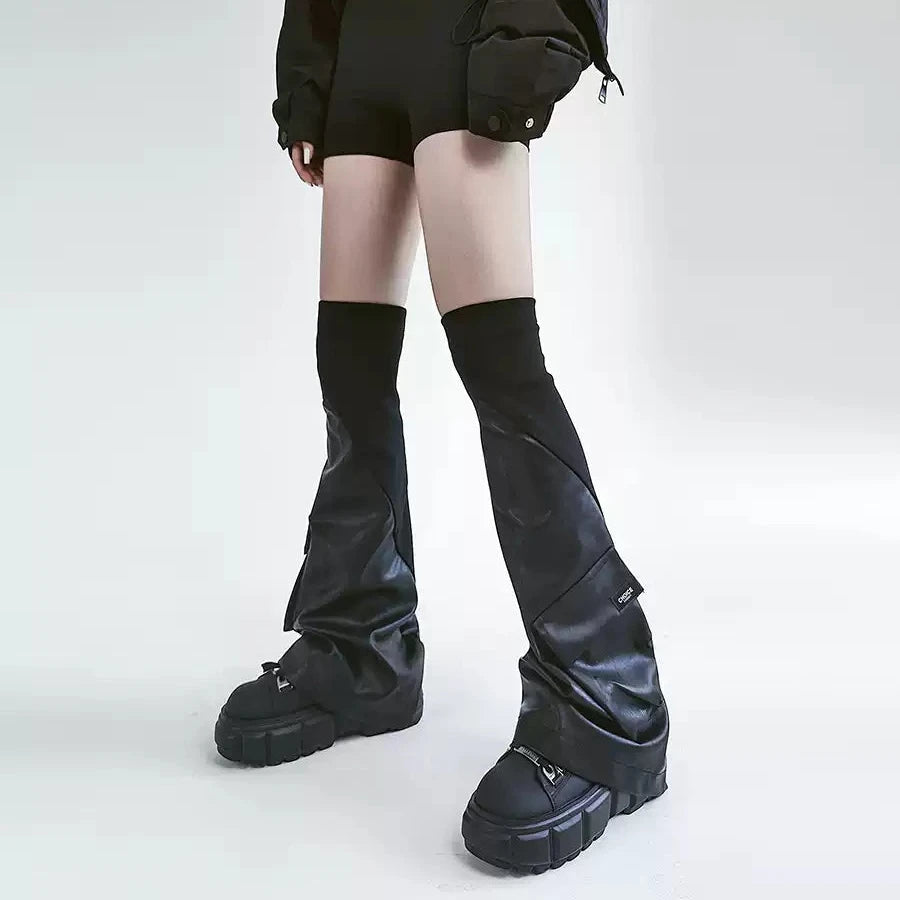 Ribbed Pocket PU Over-Knee Leg Warmers product image 3