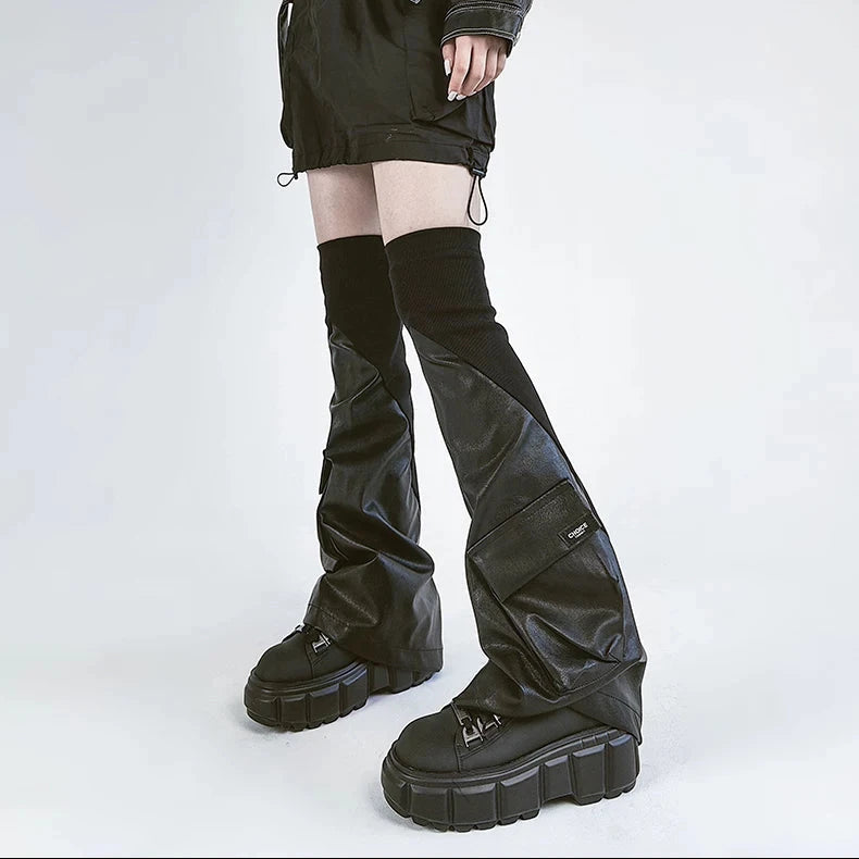 Ribbed Pocket PU Over-Knee Leg Warmers product image 5