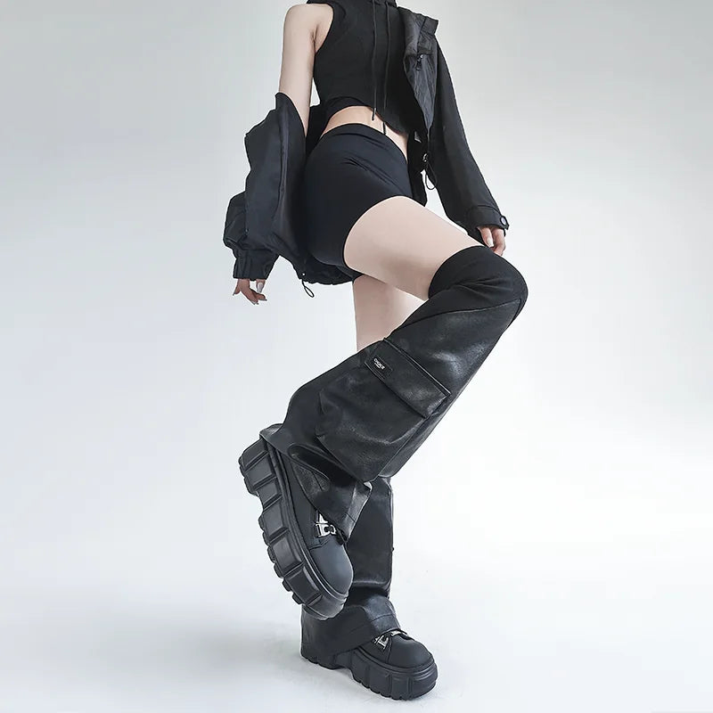 Ribbed Pocket PU Over-Knee Leg Warmers product image 7
