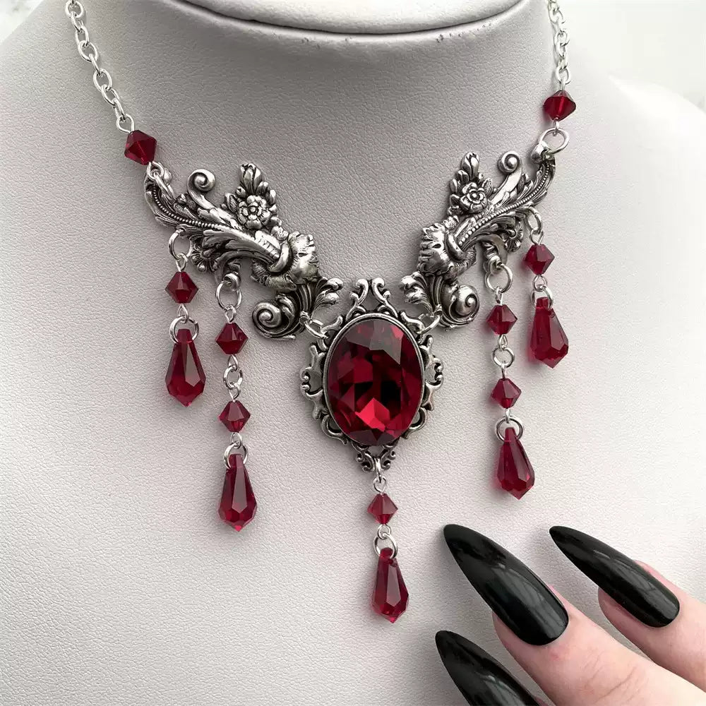 Crimson Rhinestone Tassel Gothic Necklace product image