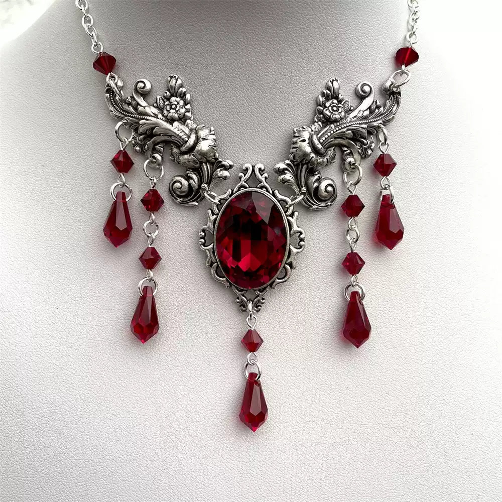 Crimson Rhinestone Tassel Gothic Necklace product image
