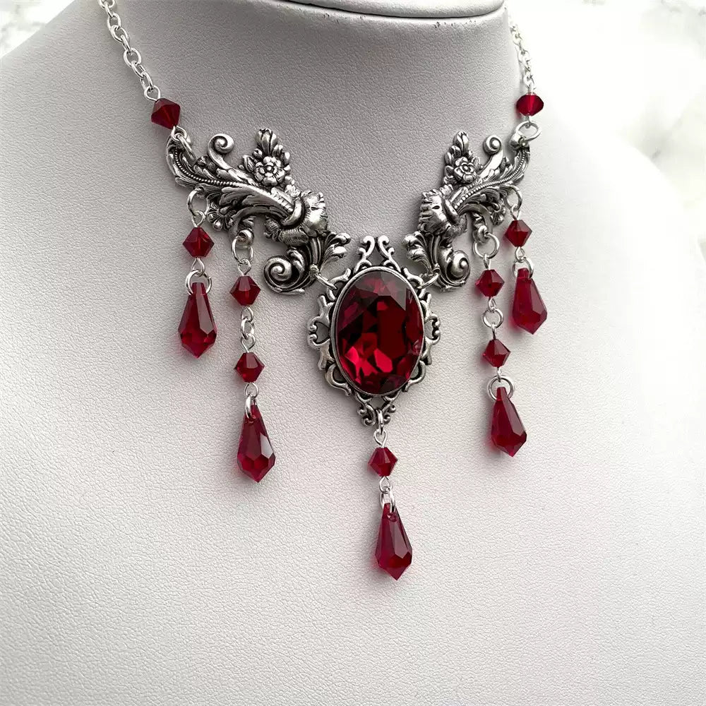 Crimson Rhinestone Tassel Gothic Necklace product image