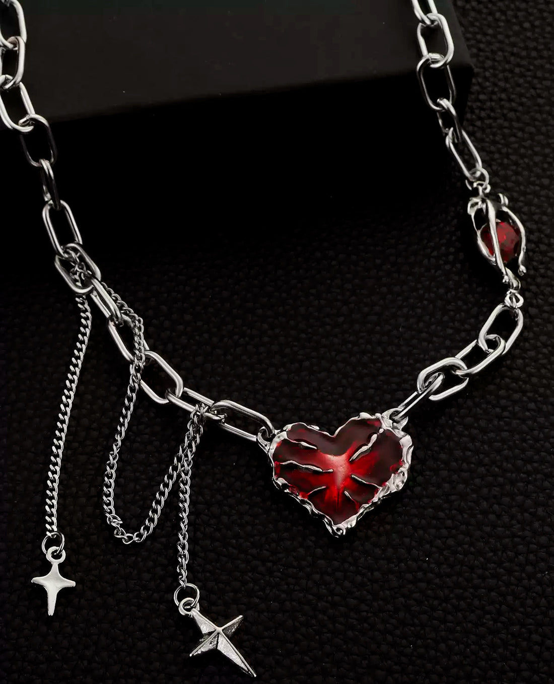 Blood-Red Heart Chain Necklace detail view