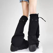 Black Cross Buckle Denim Leg Warmers product image 3