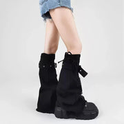 Black Cross Buckle Denim Leg Warmers product image 2