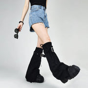 Black Cross Buckle Denim Leg Warmers product image 4