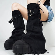 Black Cross Buckle Denim Leg Warmers product image 5