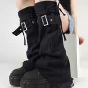 Black Cross Buckle Denim Leg Warmers product image 6