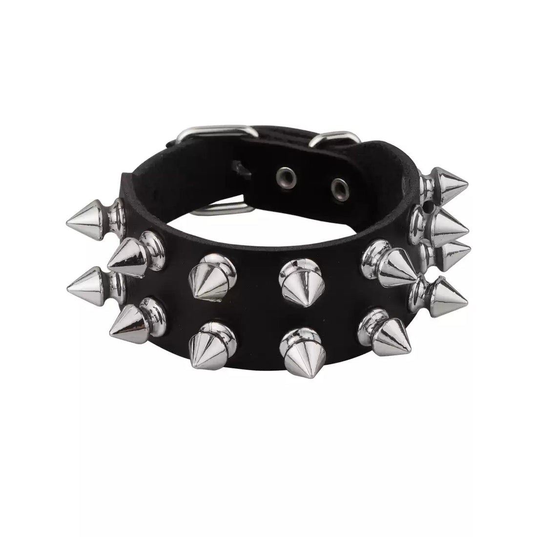 Full Spike Leather Punk Cuff front view