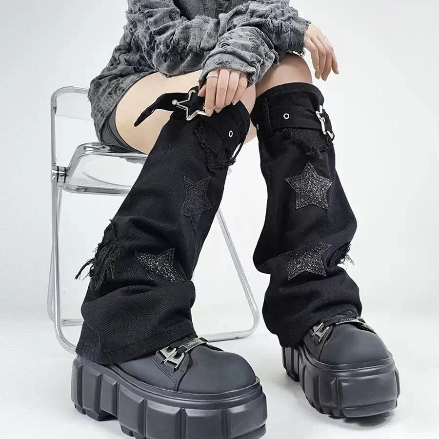 Star-Buckle Denim Slouch Leg Warmers product image 1