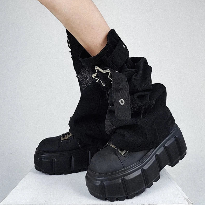 Star-Buckle Denim Slouch Leg Warmers product image 7