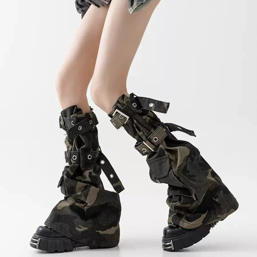 Distressed Camo Strap Over-Knee Leg Warmers product image 1